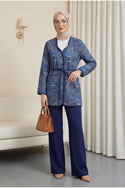 Modamorfo Σετ κατάδυσης με δετή μέση, διπλές τσέπες και σχέδια - μπλε ναυτικό