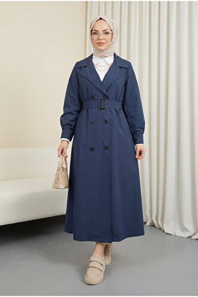 Modamorfo Μπουφάν καμπαρντίνα με μανίκια με πλαϊνές τσέπες και ζώνη -navy