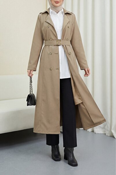 Modamorfo Διπλό κουμπωτό παλτό με ζώνη - βιζόν