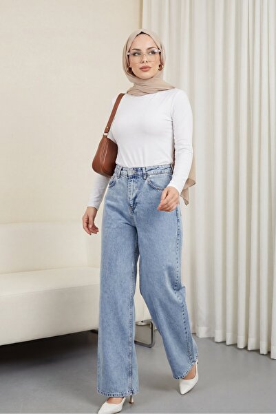 Modamorfo Τζιν παντελόνι με φαρδιά μπατζάκια και τσέπες με φερμουάρ - Μπλε σα...