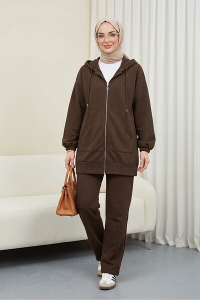 Modamorfo Σετ βαμβακερό χτενισμένο με κουκούλα με φερμουάρ