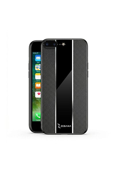 Zebana Apple iPhone 8 Plus Uyumlu Kılıf Premium Deri Kılıf Siyah