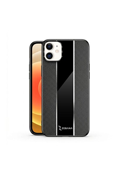 Zebana Apple iPhone 12 Uyumlu Kılıf Premium Deri Kılıf Siyah