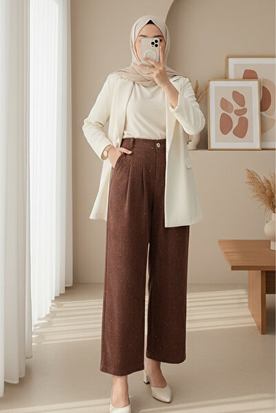 Modamorfo Βελούδινο παντελόνι με φαρδιά μπατζάκια, τσέπες και λεπτομέρειες απ...