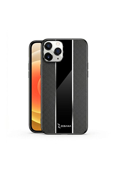 Zebana Apple iPhone 12 Pro Max Uyumlu Kılıf Premium Deri Kılıf Siyah