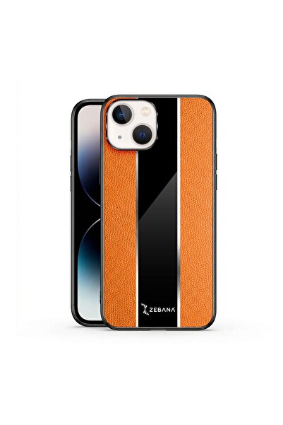 Zebana Apple iPhone 13 Uyumlu Kılıf Premium Deri Kılıf Turuncu
