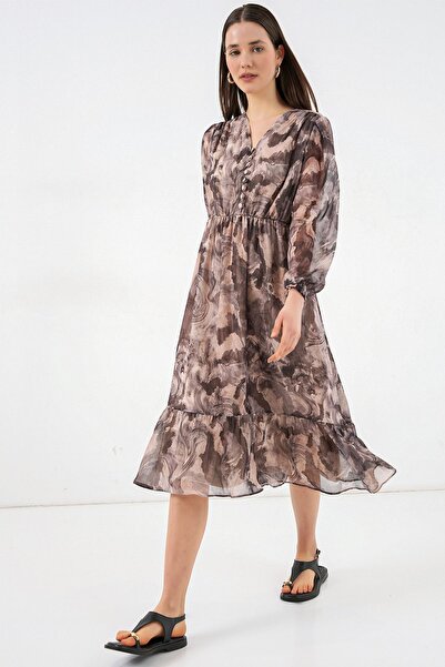 Hiccup Bdart Buttoned V-Neck Midi Dress