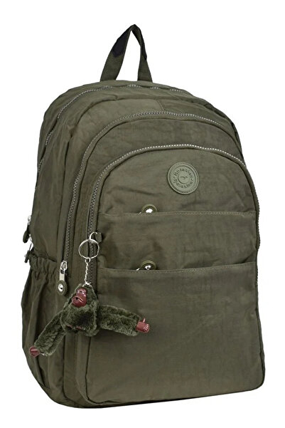 Catwins Σχολικό σακίδιο πλάτης Unisex από ύφασμα Crinkle με αξεσουάρ χακί - Γ...