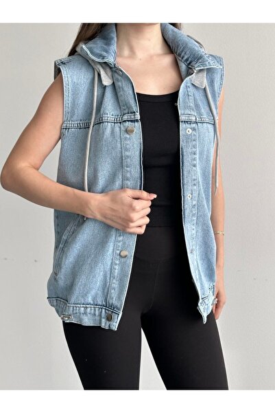 VESS MODA Vestă de bază Jean Denim cu glugă