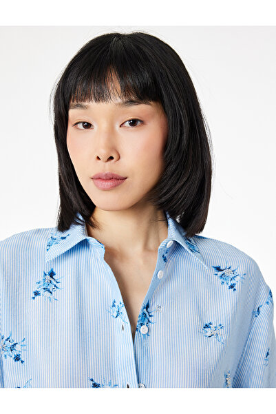 Koton Κοντομάνικο πουκάμισο με λεπτομέρεια κεντήματος και φλοράλ ρίγες