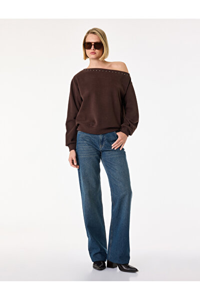 Koton Μακρυμάνικο φούτερ Με λεπτομέρειες τρουκ με ασύμμετρη κοπή Έξωμο