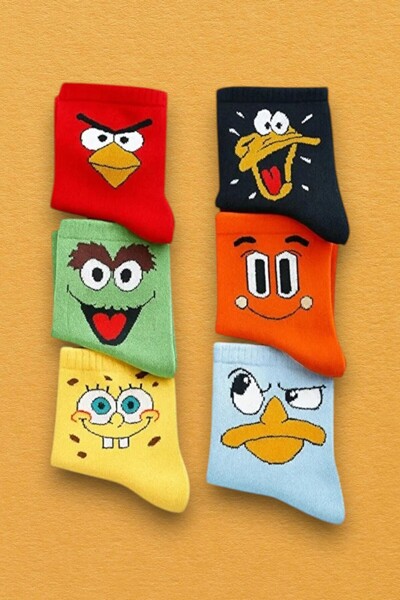 Esinti Σετ 6 ζευγαριών βαμβακερών πολύχρωμων κολεγιακών καλτσών – Ανδρικές κα...