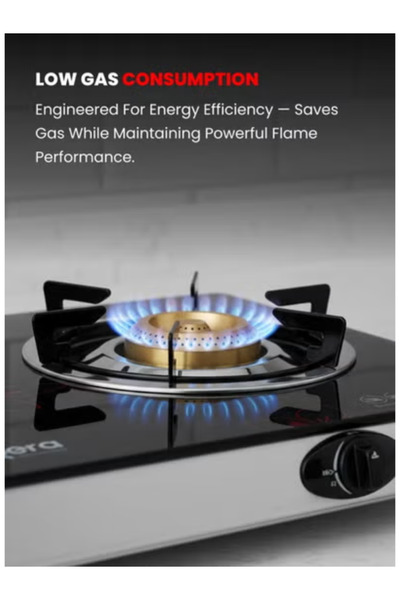 Ogera 2-Burner Gas Stove OG3013GC - Toughened Glass Top, MS Coated Body, 5-Prong Support, 2-Year War