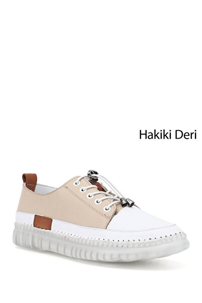 GÖNDERİ(R) Γυναικείο sneaker με κορδόνια σε μπεζ χρώμα από γνήσιο δέρμα