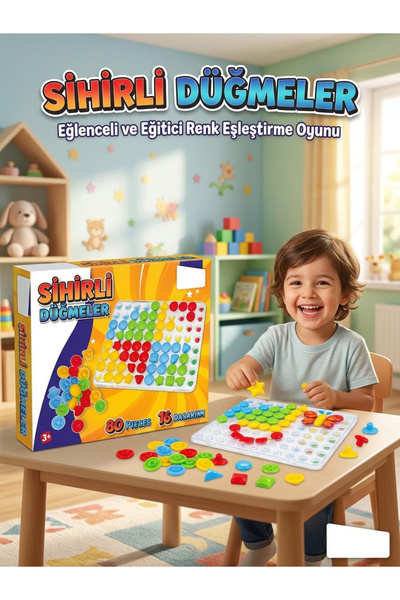 Tıfıl Toys Sihirli Düğmeler 80 Parçalı 16 Farklı Tasarımlı Renkli Parçalı Eği...