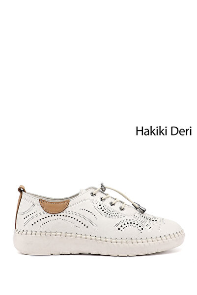 GÖNDERİ(R) Women's Beige Lace-Up Genuine Leather Comfort Shoes