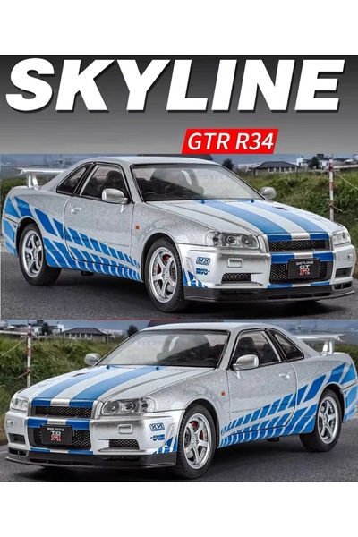 OYUNCAKSAHİLİ Nissan Skyline Gtr R34 RS Diecast 1.24 Metal Brain hızlı öfkeli Araba 21cm Kapı Açılır Nıssan Skylıne 21x8cm
