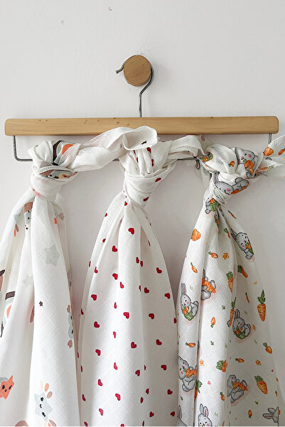 Multi-Purpose Muslin Cover Set of 3, Muslin Newborn Baby Blanket, 100% Cotton Muslin Cloth, 80*90 cm