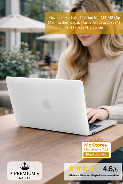 Mcstorey Macbook Air Kılıf 15.3 inç M4 M3 M2 Çip Mat Flu Sert Kapak Darbe Kor...