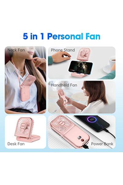 Arabest 5-in-1 Portable Handheld Fan,USB Rechargeable,4 Speeds,LED Digital Sc...