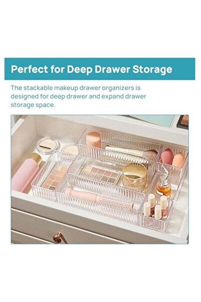 Arabest 7-Piece Clear Drawer Organizer Bins, Stackable 4-Size Trays for Vanit...