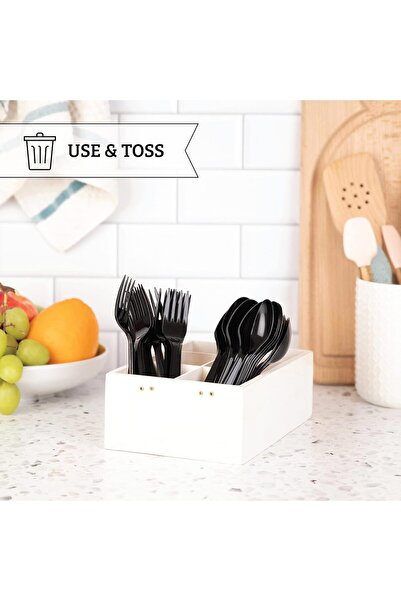 Arabest 100-Pack Heavyweight Black Plastic Spoons,Disposable & Food Safe Cutl...