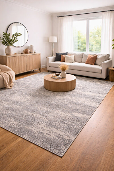 GÜMÜŞSUYU Rustic 17143 Modern Kaymaz Taban Antialerjik Gri Salon Halısı