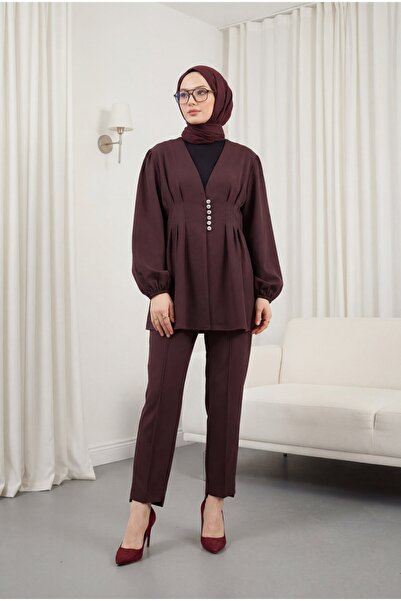 Modamorfo Σετ με παντελόνι διπλής γραμμής, με πέτρινα κουμπιά και ελαστικά μα...