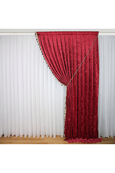 MebelPort Curtain Κουρτίνα σενίλ Φόντο ΔΙΠΛΟ ΦΟΥΝΤΟ με φούντες στην άκρη (δεξ...