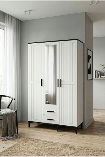 İNDEPPO LİNE 3 KAPAKLI 2 ÇEKMECELİ GARDIROP (120 CM - BEYAZ)