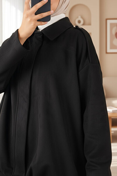 Modamorfo Shoulder Epaulettes, Front Zipper, Lined Suede Jacket - Black