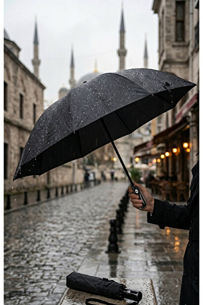 Torcello Premium Rüzgar Kırılmaz 8 Telli Dayanıklı Siyah Unisex Şemsiye