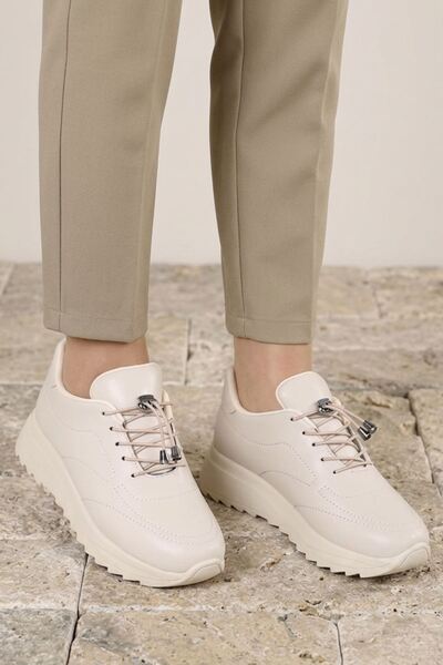 sefayol Γυναικεία casual αθλητικά παπούτσια Lanton Beige ματ δερμάτινα με κορ...