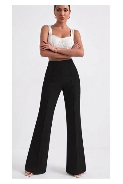 WAYS Γυναικείο μαύρο παντελόνι κατάδυσης με ραβδώσεις και φαρδιά μπατζάκια, κ...