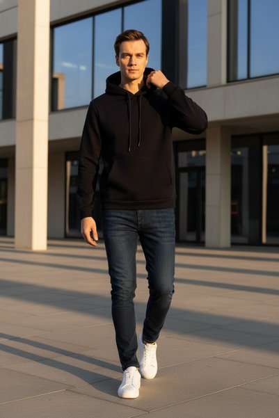 SÜVARİ Loose Fit Black Sweatshirt with Fuzzy Inside and Soft Texture