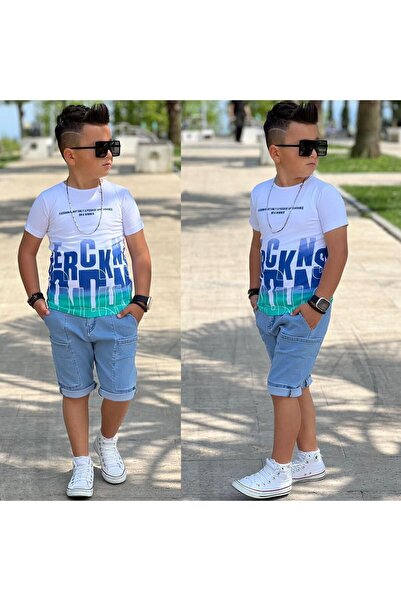 Burçak Butik με τύπωμα Σετ με 2 τεμάχια Suprem T-shirt / Τζιν σορτς με τσέπες...