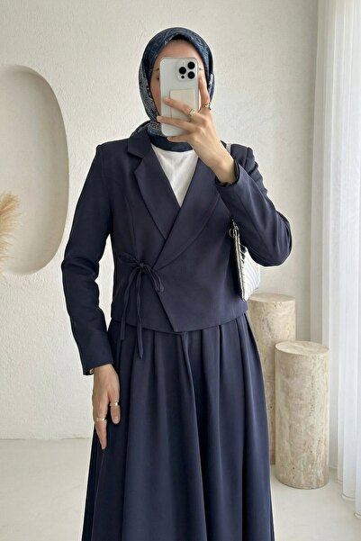 Modamorfo Σετ δύο τεμαχίων: Φούστα και Σακάκι με δέσιμο μπροστά - μπλε ναυτικό