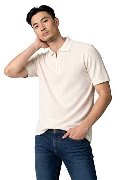 ModaYaren Men's Half Zipper Polo Collar Half Sleeve Knitwear T-Shirt