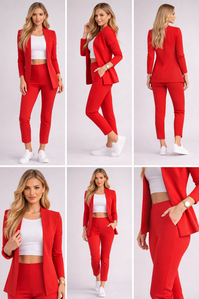 rengastyle Γυναικείο σετ παντελονιών από υφασμάτινο μπουφάν Atlas με κόκκινο ...