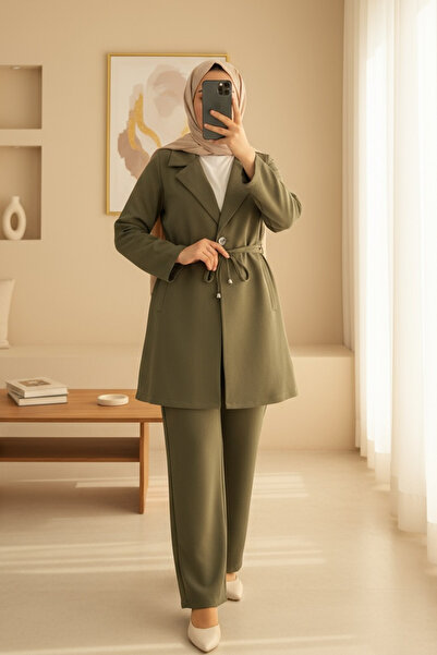 Modamorfo Σετ παντελονιού με διπλό γιακά και διπλό κορδόνι - χακί