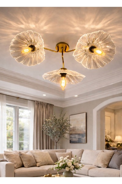 burenze Luxury Modern Exclusive Tasarım Şeffaf Kristal Camlı Flower Çiçek Üçl...