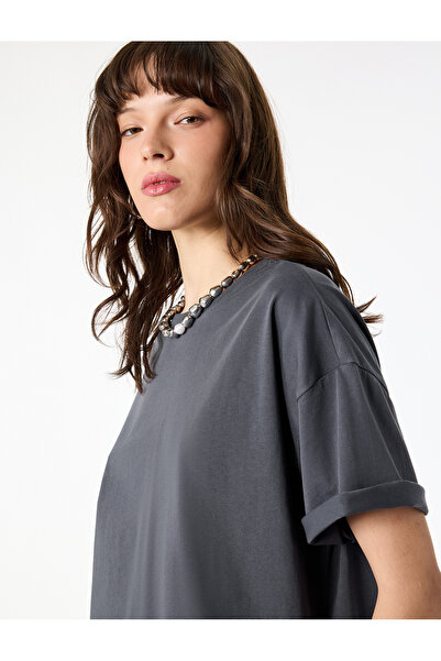 Koton Άνετο μπλουζάκι με κοντό μανίκι, λαιμόκοψη ποδηλάτου, στάμπα στην πλάτη...