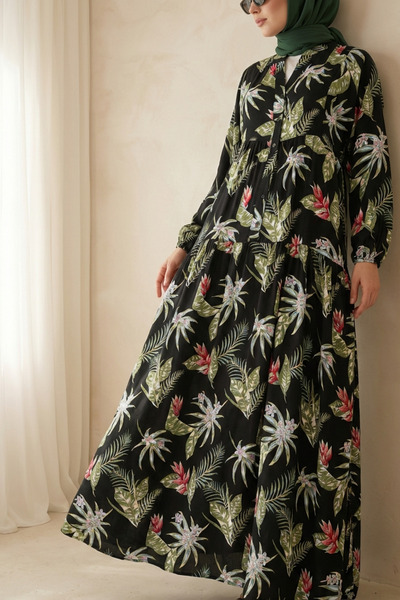 Modamorfo Γυναικείο Μακρύ Φόρεμα Hijab με σχέδιο 2585 - Κ. Μαύρο