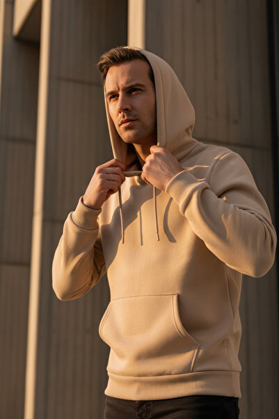 SÜVARİ Süvari Hooded Collar Regular Fit Plain Beige Sweatshirt