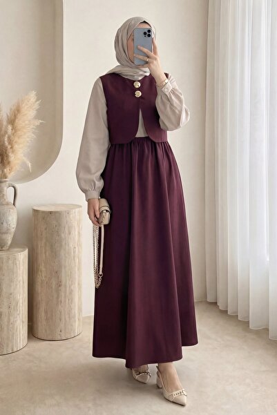 Modamorfo Ελαστική μέση, με μισά κουμπιά, Σετ Φόρεμα-Γιλέκο Zra Cupra -k. Βου...