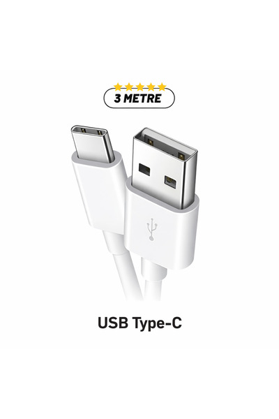 qasul Xiaomi Huawei Oppo Uyumlu 3 Metre TYP-C - USB Şarj Kablosu Uzun Şarj KABLOSU