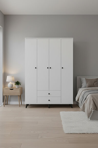 Dienni Simple Gardırop 10 Raflı 2 Çekmeceli Tek Askılı 120x44x176 BEYAZ