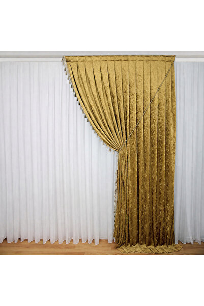 MebelPort Curtain Κουρτίνα σενίλ Φόντο ΔΙΠΛΟ ΦΟΥΝΤΟ με φούντες στην άκρη (δεξ...