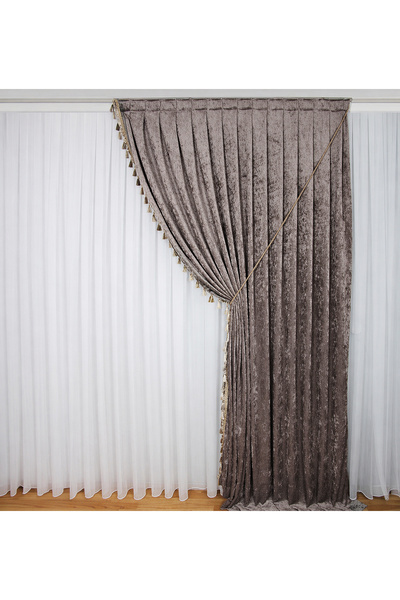 MebelPort Curtain Κουρτίνα σενίλ Φόντο ΔΙΠΛΟ ΦΟΥΝΤΟ με φούντες στην άκρη (δεξ...