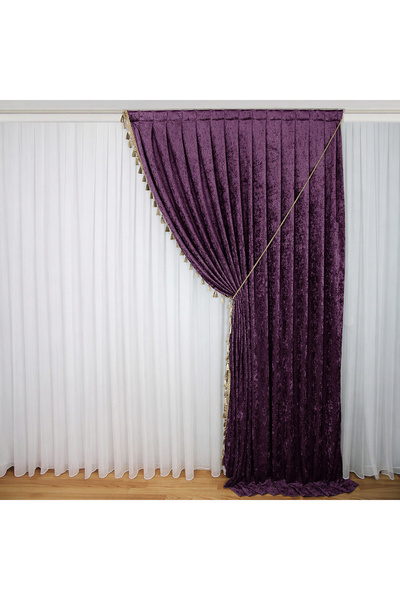 MebelPort Curtain Κουρτίνα σενίλ Φόντο ΔΙΠΛΟ ΦΟΥΝΤΟ με φούντες στην άκρη (δεξ...